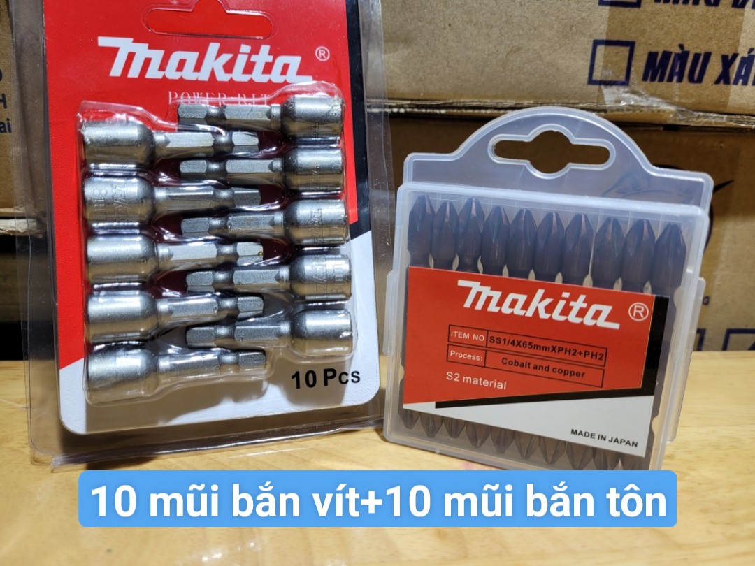 sét 20 mũi bắn vít và mũi bắn tôn thương hiệu Makita, bộ sản phẩm gồm 10 mũi bắn vít hoặc 10 mũi bắn tôn hoặc 20 mũi bắn vít và bắn tôn, Đầu bắn vít và đầu bắn tôn có nam châm chắc chắn mũi bắn vít sắt vít gỗ loại tốt