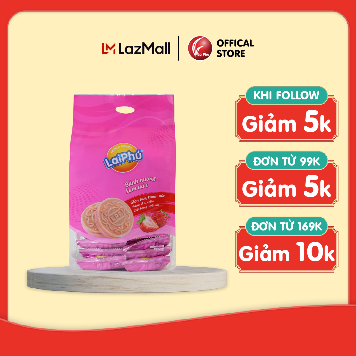 Bánh cookies lai phú kem dâu 350g