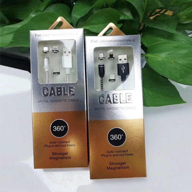 Cáp sạc nam châm 3 đầu xoay 360 độ dây dù có led cao cấp