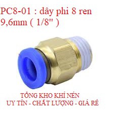 Đầu nối thẳng ren ngoài PC ống 8 đầy đủ kích cỡ ren, Nối ren nhựa