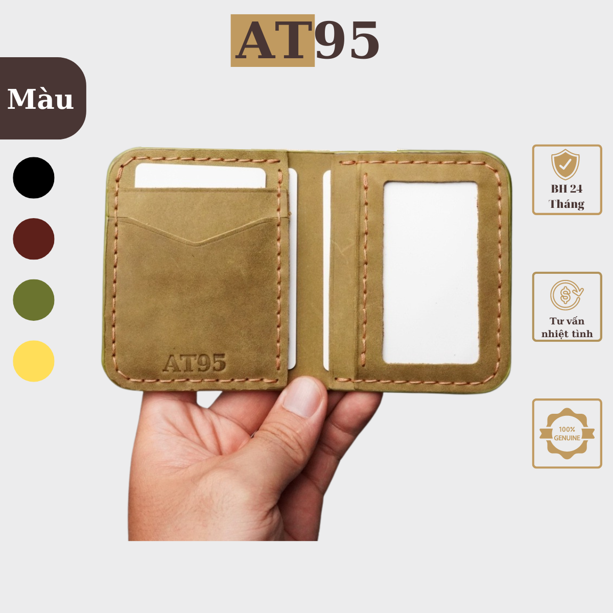 Ví đứng louis mini nhỏ gọn da bò thật hàng thủ công