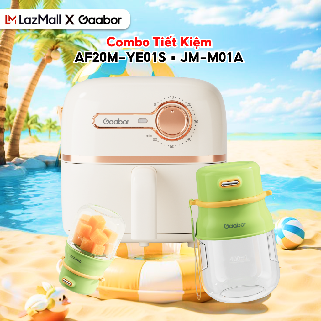 Combo 399 Nồi chiên không dầu 2L Gaabor AF20M-YE01S hẹn giờ đến 60 phút và Cốc xay sinh tố cầm tay pin sạc tiện lợi JM-M01A 1000ml - Bảo hành chính hãng 1 đổi 1
