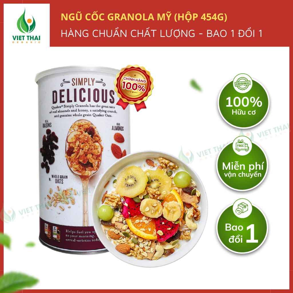 [SIÊU NGON] Ngũ Cốc Granola Giảm Cân Hàng Mới Nhất Giàu Chất Dinh Dưỡng Ăn Kiêng Eatclean Nhập Chuẩn Chất Lượng 454G - Việt Thái Organic