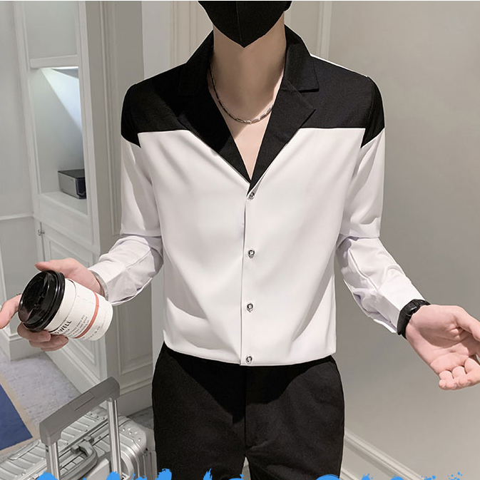 Áo sơ mi,áo sơ mi phong cách hàn quốc phối 2 màu cực độc lạ, trẻ trung nam tính và đầy lịch sự - H50