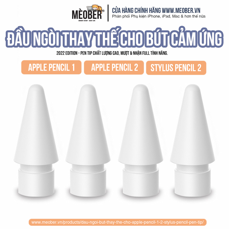 [NEW 2022] Đầu ngòi bút thay thế cho Apple Pencil 1 & 2, Stylus Pencil -  Pen tip dùng như ngòi gốc rất mượt, mịn (Premium)