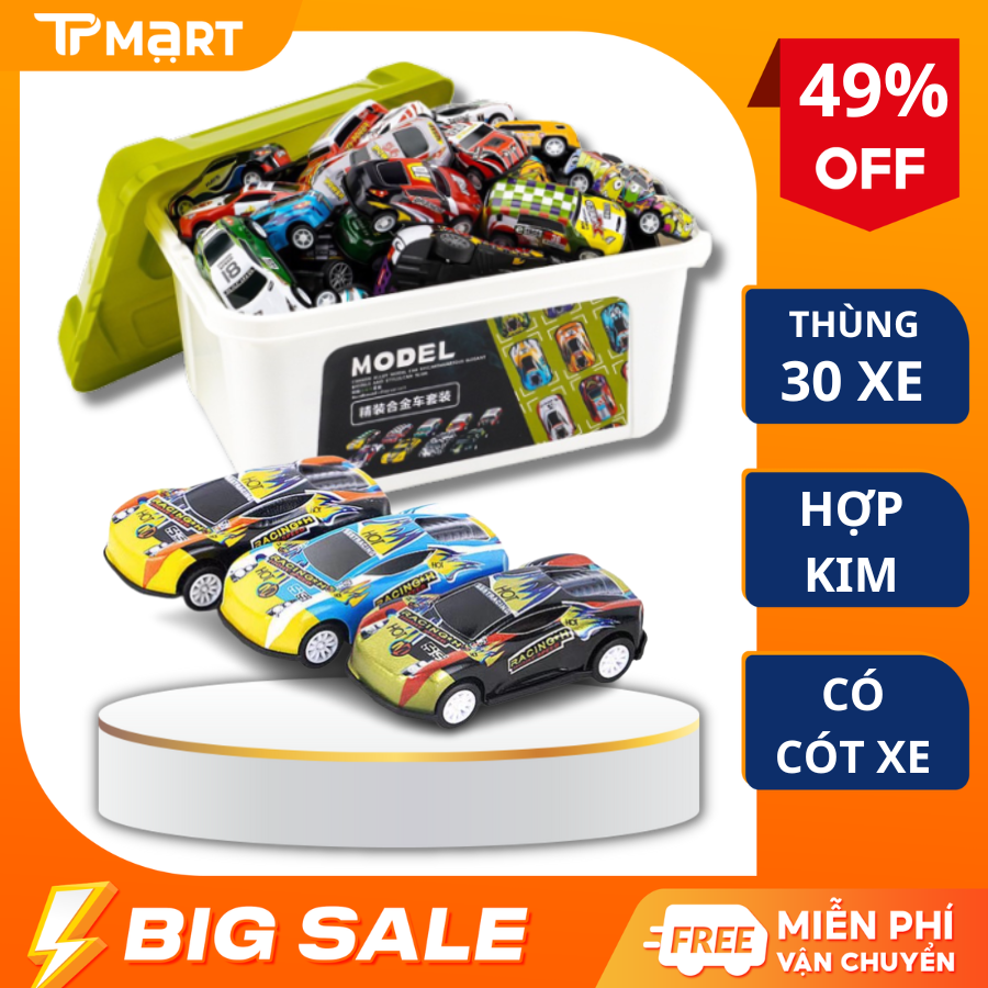 Thùng 30 xe ô tô đồ chơi hợp kim kèm hộp đựng hàng loại 1, đồ chơi ô tô nhiều màu cho bé, hộp 30 xe ô tô đồ chơi, thùng 30 ô tô đồ chơi