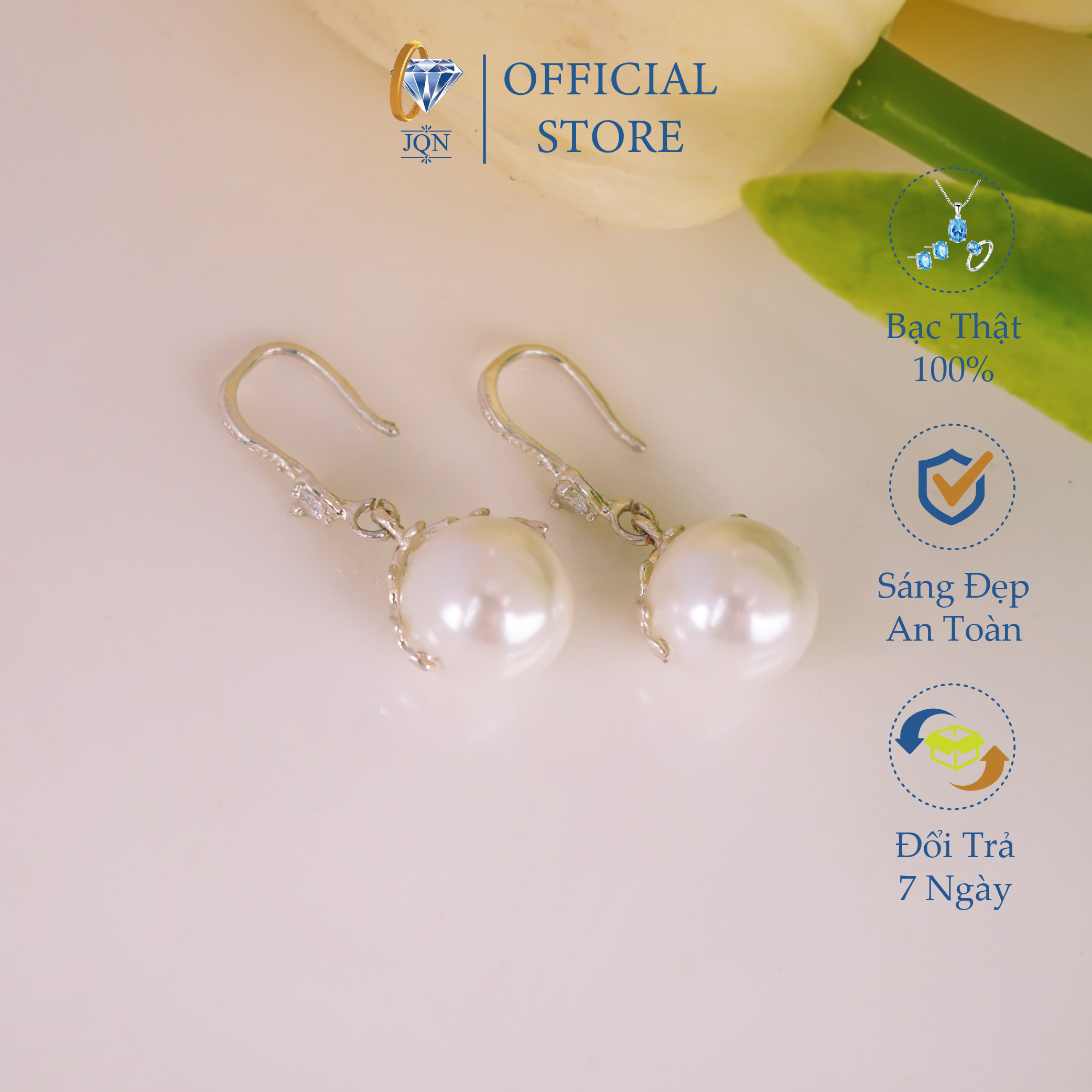 Bông Tai Khuyên Tròn JQN Chất Liệu Bạc Thật Gắn Hạt Xinh Xắn