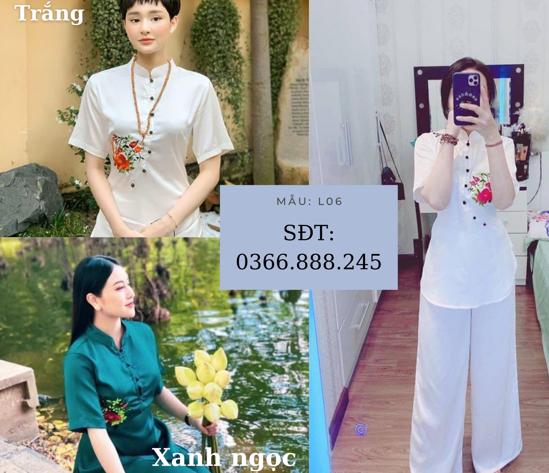 Đồ Lam Đi Chùa -Pháp Phục  Đi lễ chùa Lụa thêu hoa L06