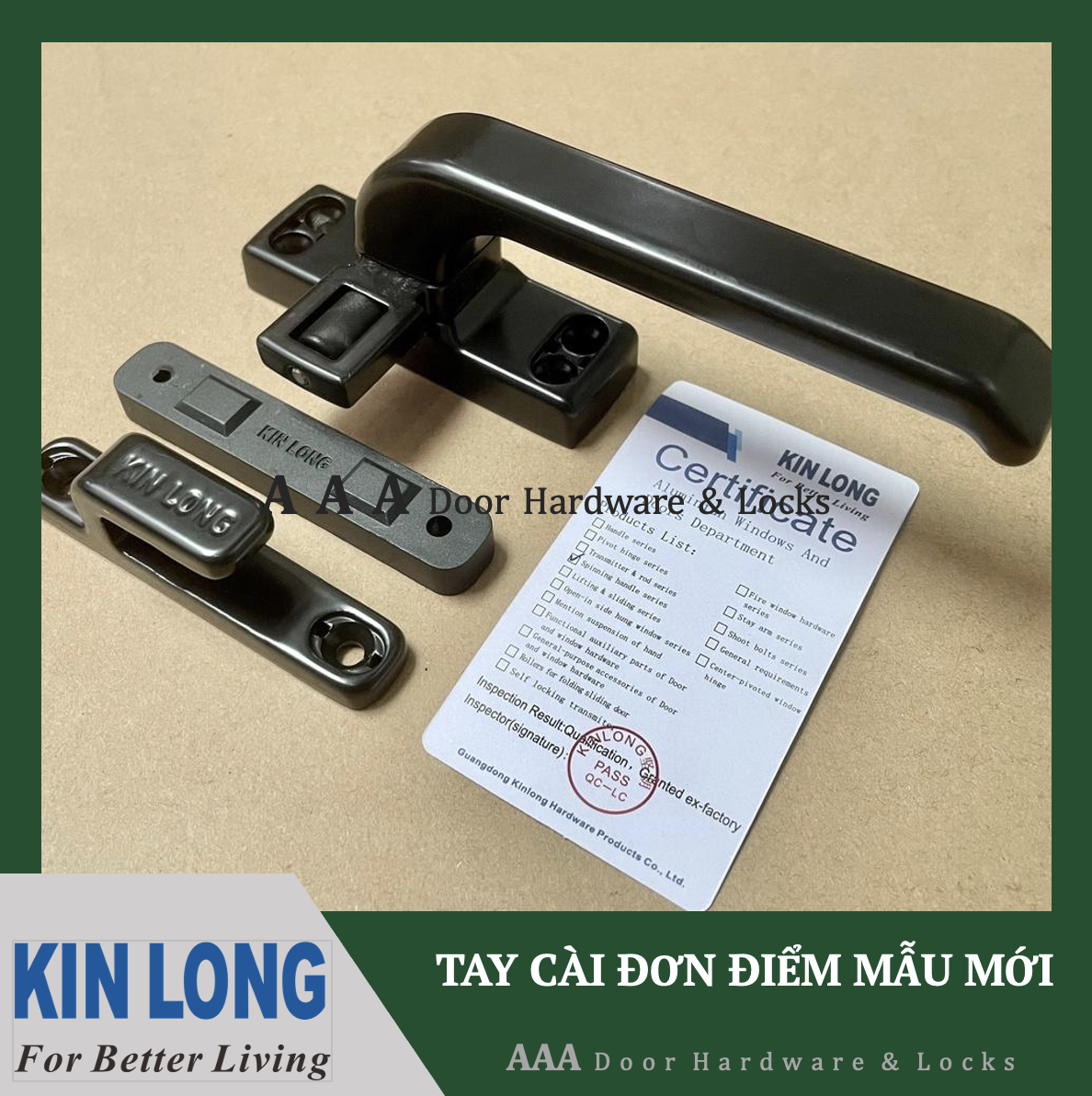 Tay gạt đơn điểm kinlong cz70 mẫu mới - tay gài, tay chốt cửa nhôm xingfa