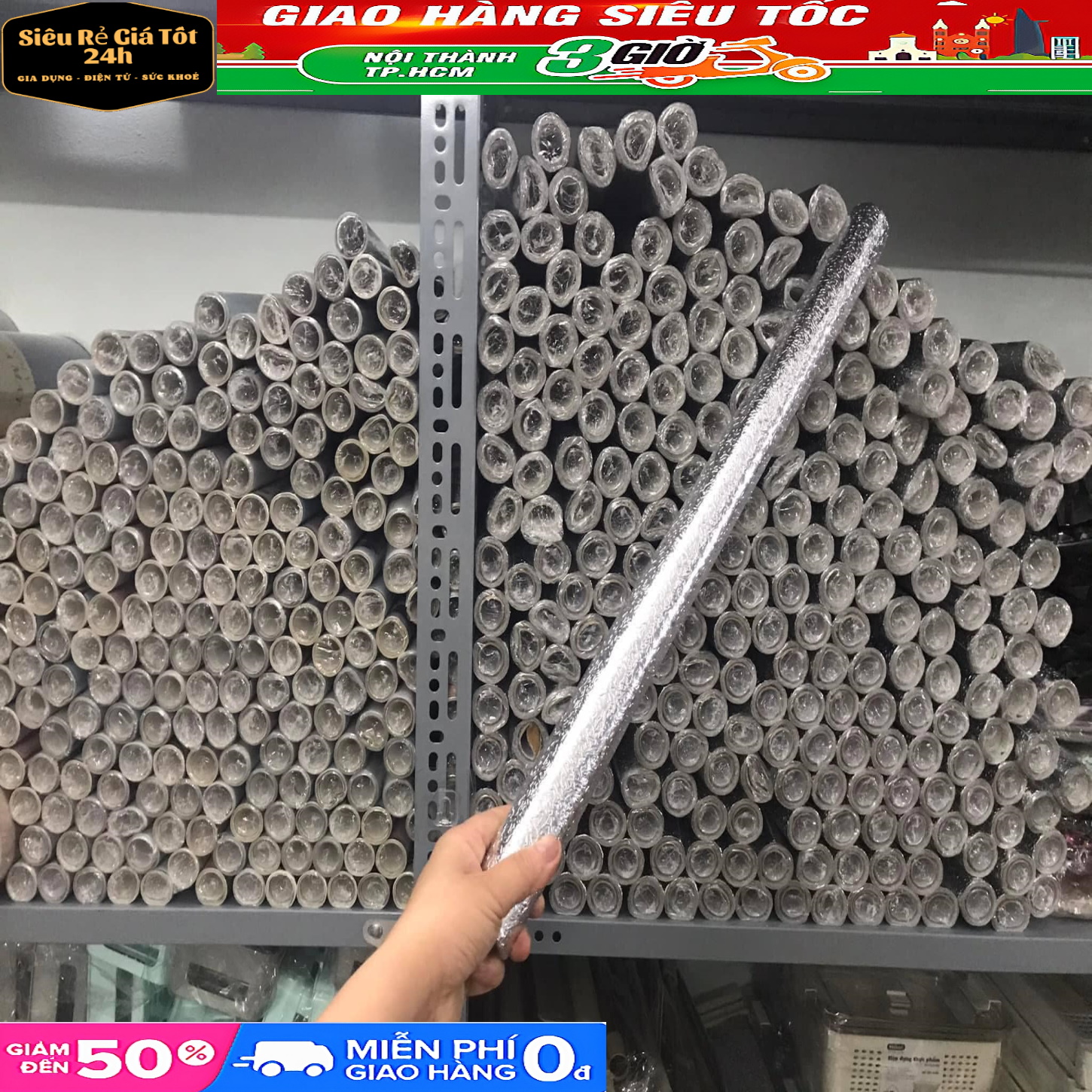 CUỘN GIẤY BẠC DÁN TƯỜNG NHÀ BẾP CHỐNG THẤM DẦU MỠ - Dày 0.6mm Chiều Dài 2m