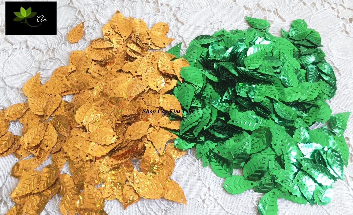 100 gr lá Kim Sa dài 25mm rộng 15mm dùng trong trang trí làm cây kim tiền, cành vàng lá ngọc...