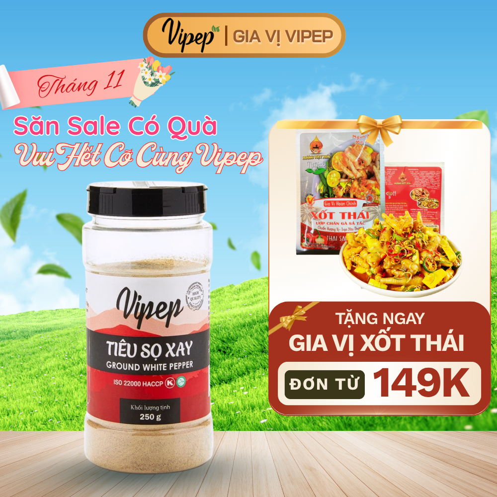 Tiêu Sọ Xay Tự Nhiên Vipep Hũ Nhựa 250g - Gia vị Vipep