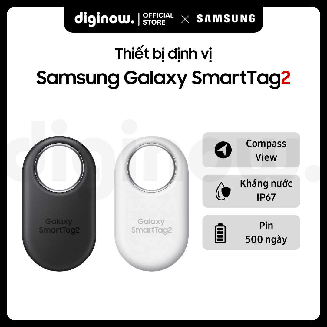 Thiết bị định vị Samsung Galaxy SmartTag2 (EI-T5600BWEGWW) chính hãng - Pin 500 ngày - Kháng nước IP67 - Smart Tag 2