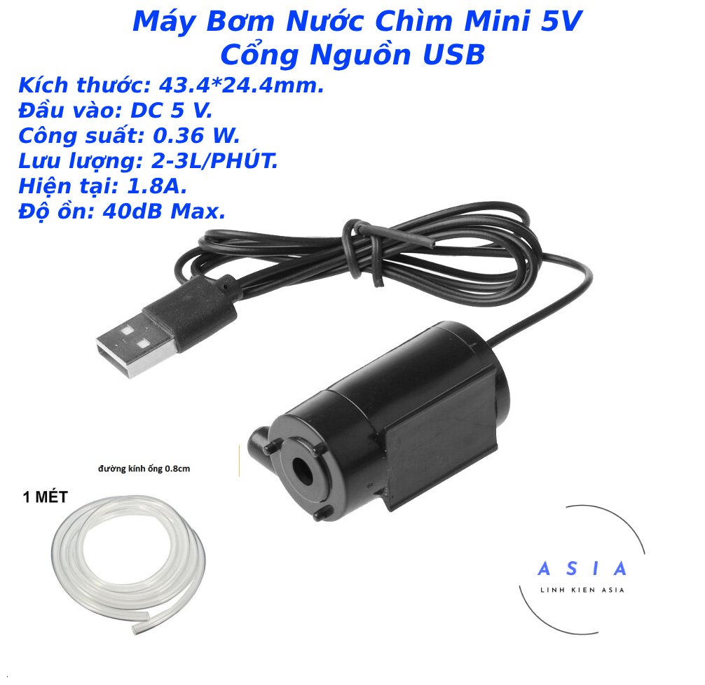 Máy bơm nước chìm mini 5v cổng nguồn usb - dây ống nước dài 1m