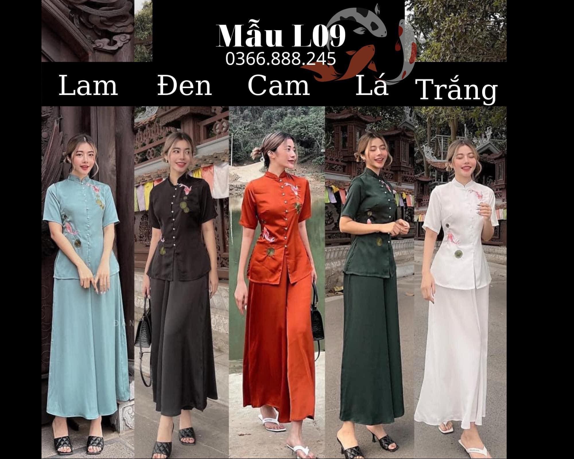 Đồ Lam Đi Chùa Vải Lụa mềm thêu cá chép L09