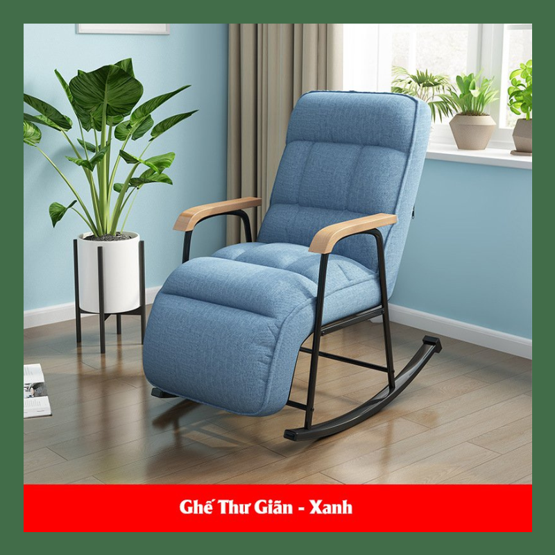 Ghế bập bênh thư giãn lười ngồi nằm tựa lưng đệm êm có tay vịn khung sắt sơn tĩnh điện chắc chắn 4 màu lựa chọn