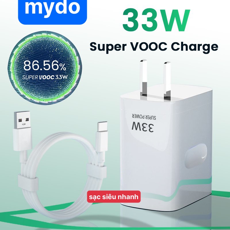 Bộ Sạc Nhanh 33W Cáp Sạc Dây Type-C Siêu VOOC Bộ Sạc Cho OPPO Reno Realme Bộ Sạc