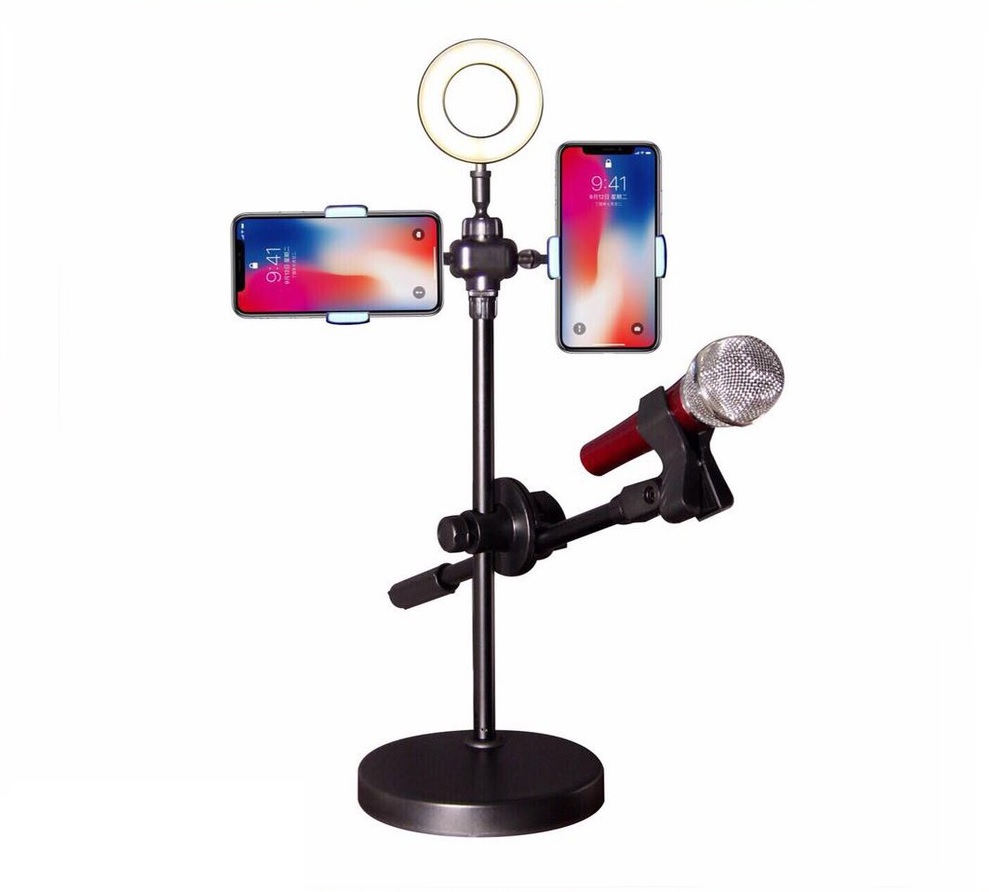 [HCM]Đèn Live Stream 4in1 Để Bàn Có Chân Đỡ Micro Livestream Hai Điện Thoại Loại Tốt Bộ Giá đỡ Livestream Đa Năng Có Đèn Led Siêu Đẹp Chất Liệu Hoàn Toàn Kim Loại Chắc Chắn Đảm Bảo Ánh Sáng