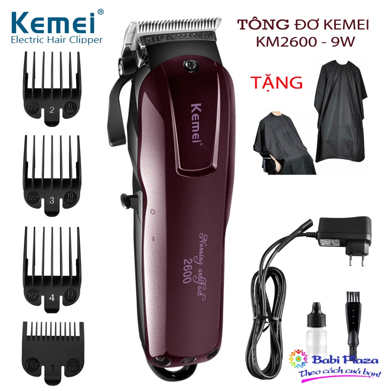 [ Tặng Áo Choàng ] Tông Đơ Cắt Tóc Kemei 2600 SPAIN Công Suất 9w Động Cơ Mạnh Mẽ Lưỡi Carbon Cao Cấp Bền Bỉ