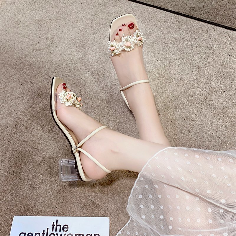 Dép cao gót đính hoa xinh xắn - G093