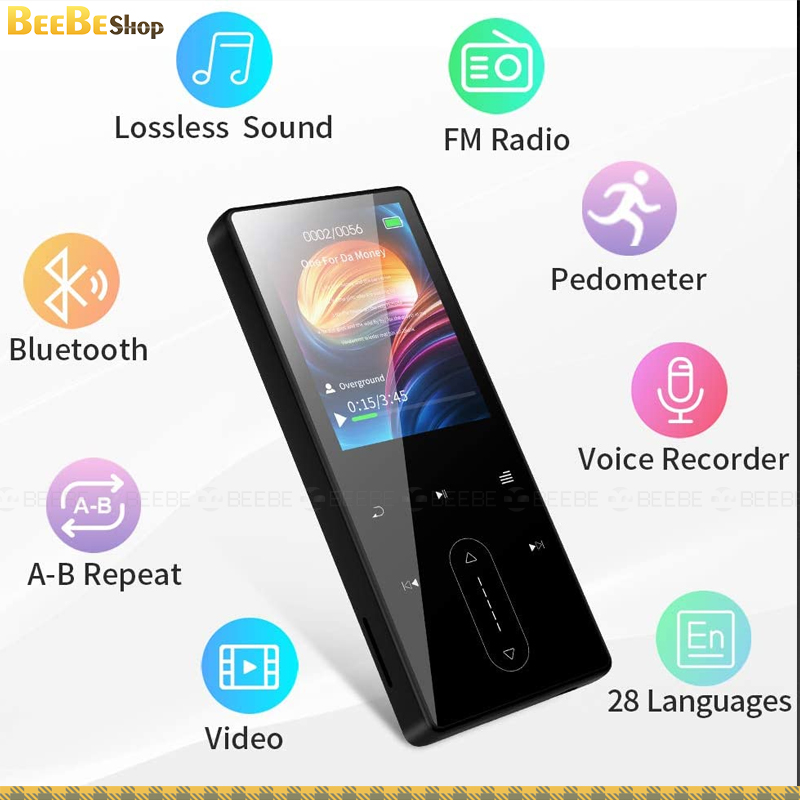 RUIZU D22 - Máy Nghe Nhạc Bluetooth MP3 Player, Phím Cảm Ứng, Hỗ Trợ Xem Video Avi, Loa Ngoài (8Gb)