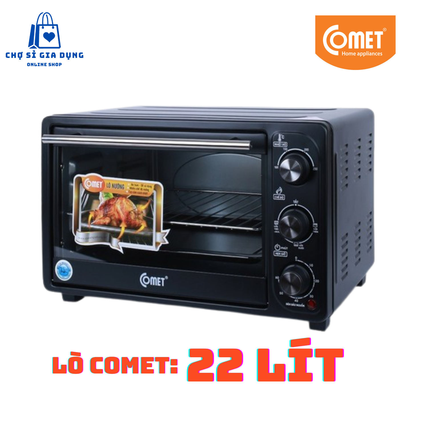 Lò nướng điện đa năng comet 22 lít cm-6526, công suất 1000w, lò nướng thùng chế biến thực phẩm tiện lợi- chợ sỉ gia dụng