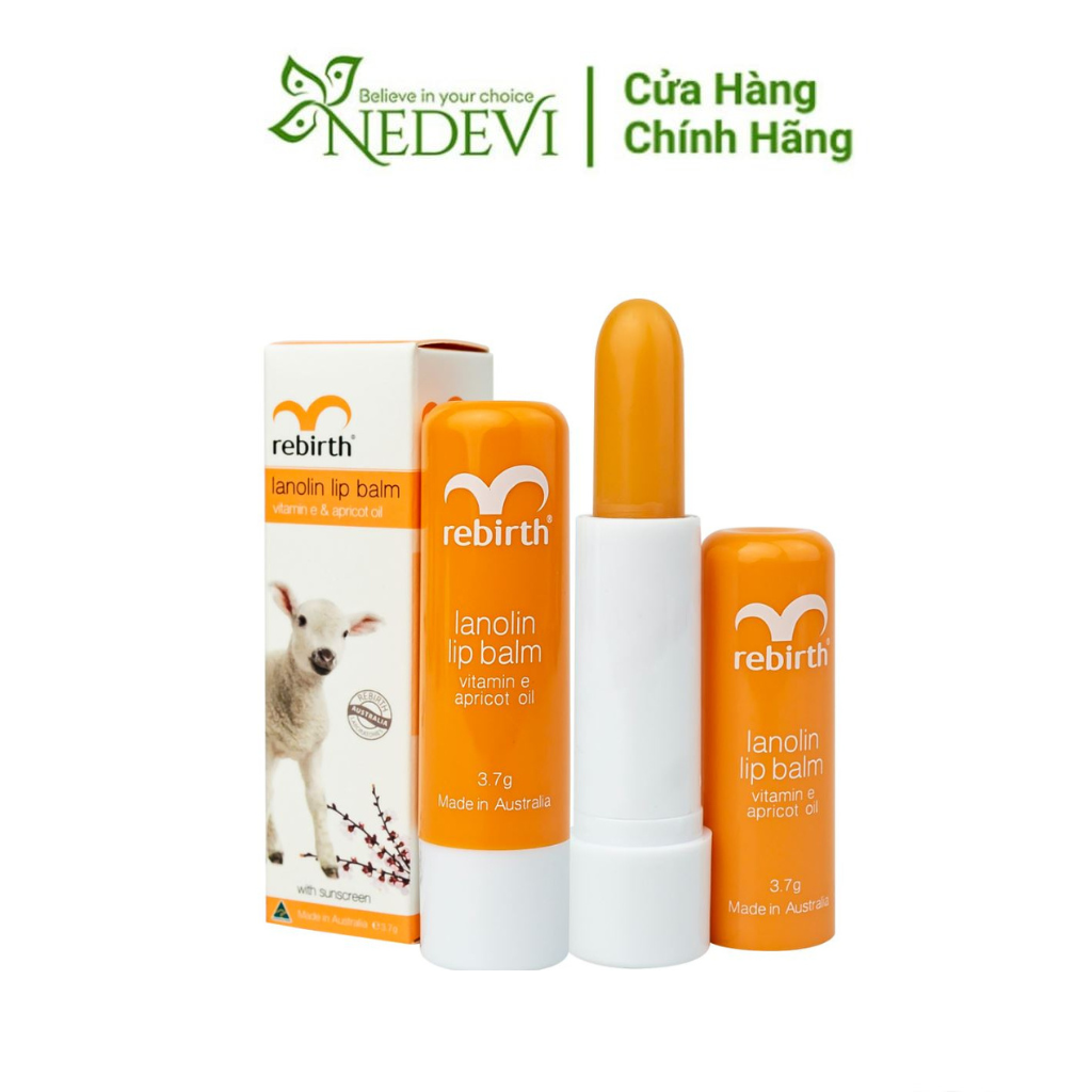 Son dưỡng nhau thai cừu rebirth lanolin lip balm 3.7g từ úc - nedevi