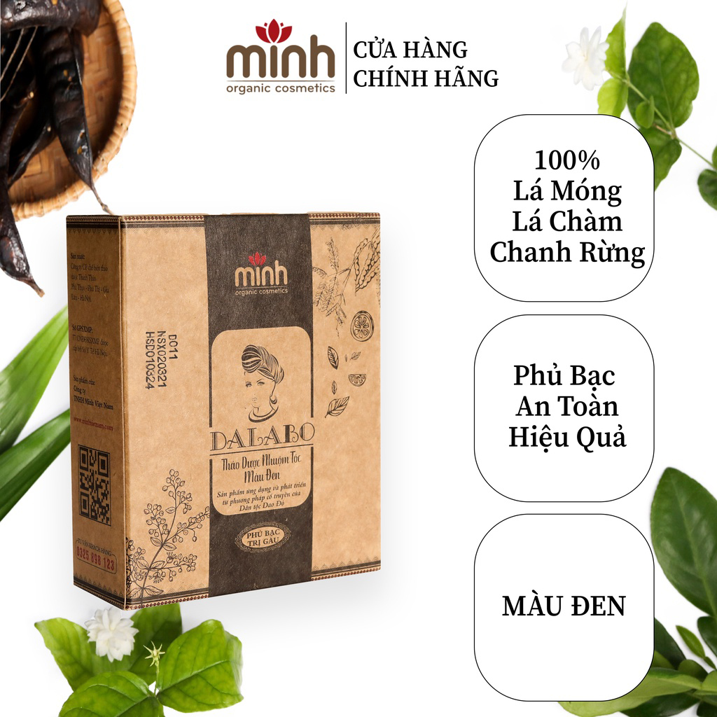 Bột lá nhuộm tóc dalabo - chính hãng minh - màu đen