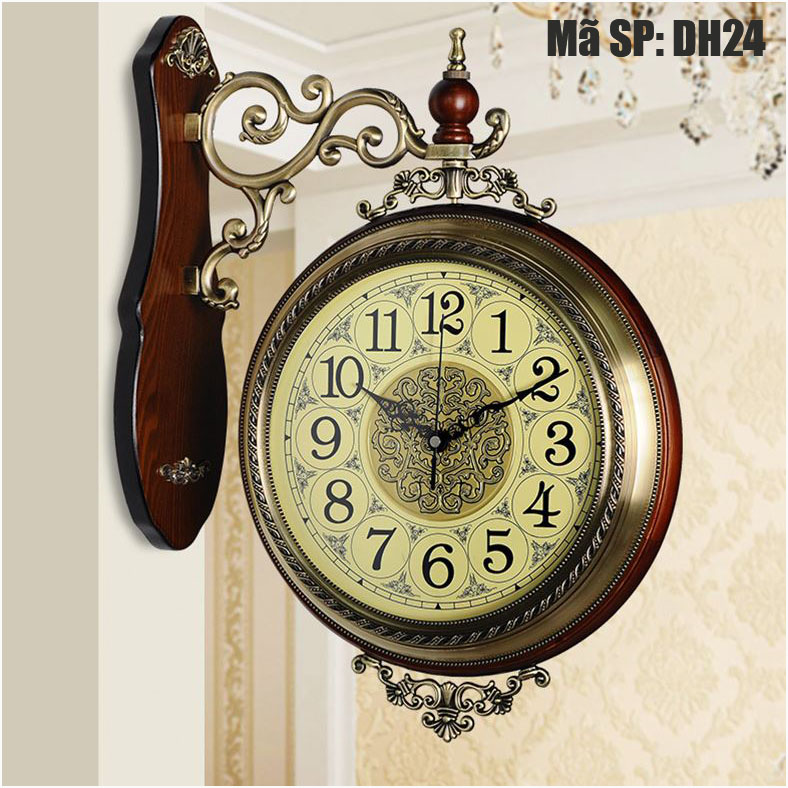 Đồng hồ treo tường 2 mặt phong cách châu Âu DH24, Đồng hồ treo tường tân cổ điển, Hàng nhập khẩu cao cấp