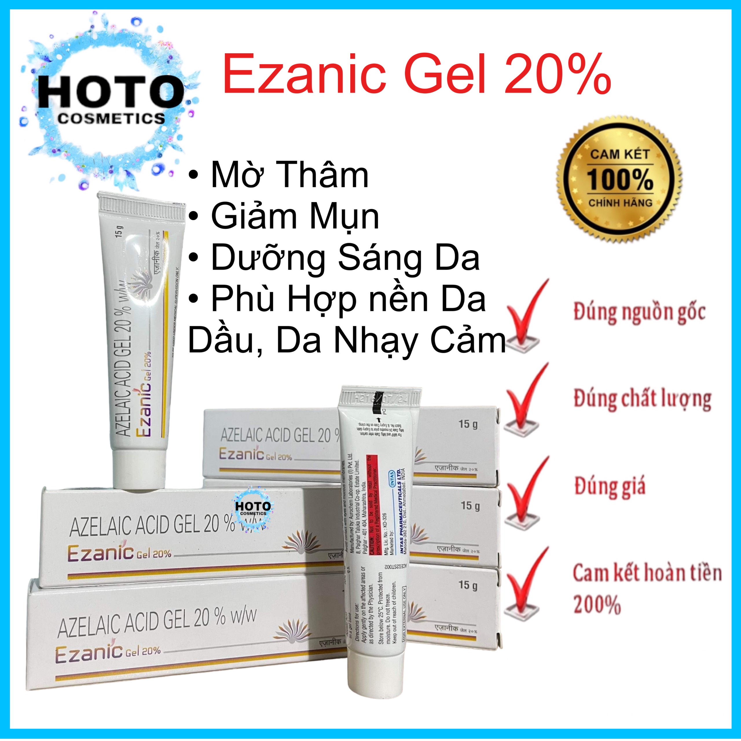 Ezanic Gel 20% 15g azelaic acid, Mờ Thâm - Bôi Mụn - Dưỡng Sáng Da