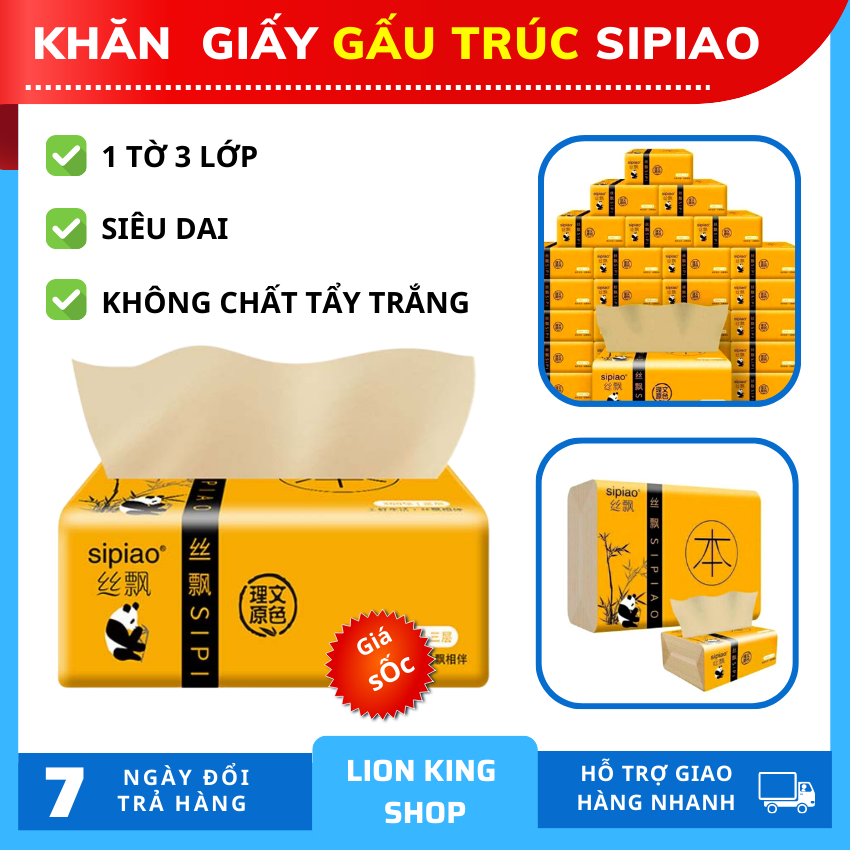 Khăn giấy ăn gấu trúc sipiao - khăn giấy gấu trúc mền dai, bền, đẹp, mà đặc biệt không chất tẩy trắng.,một tờ 3 lớp.lion king.