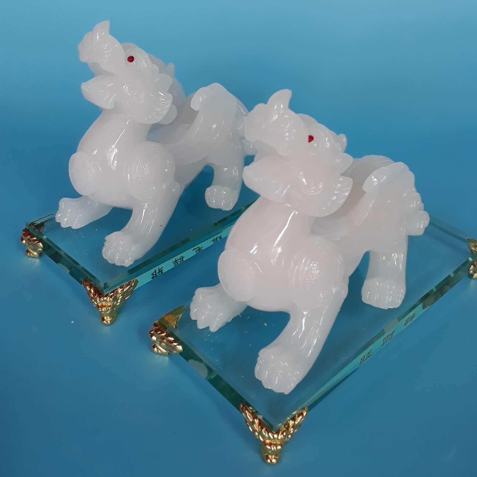 Cặp tượng tỳ hưu phong thủy đá ngọc trắng 18 cm