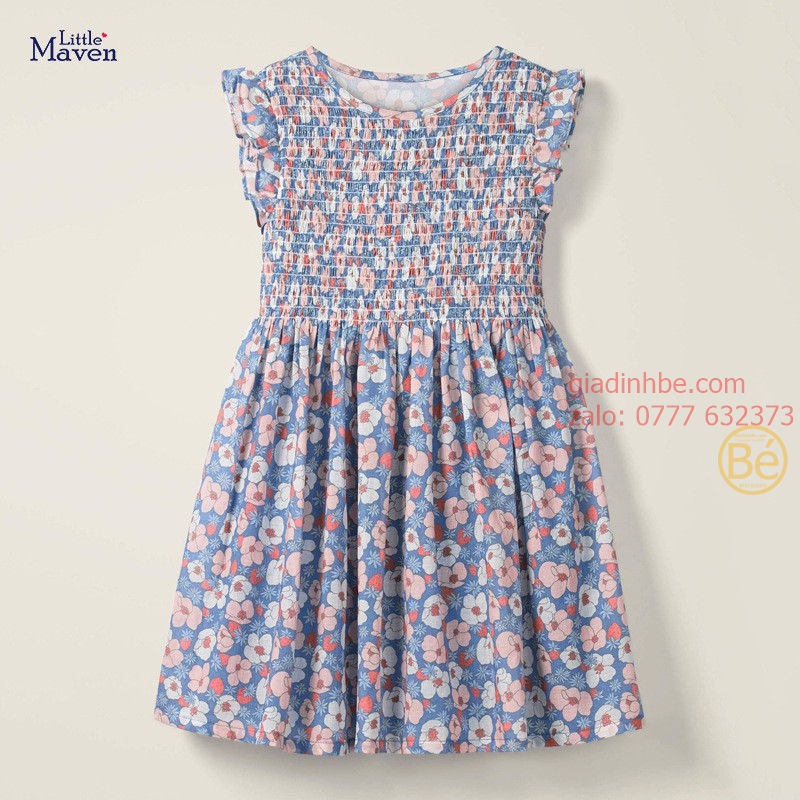 Đầm bé gái LITTLE MAVEN cotton nhúng ngực hoa 2-6 tuổi