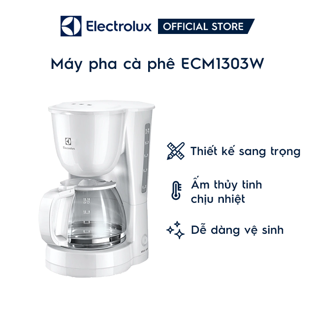 Mua online máy pha cà phê gía cực tốt, máy pha cafe electrolux chính hãng 100%, máy pha cà phê tự động, ấm thủy tinh trong suốt có vạch chia độ ở cả 2 mặt, dễ quan sát lượng cà phê có sẵn, sang trọng