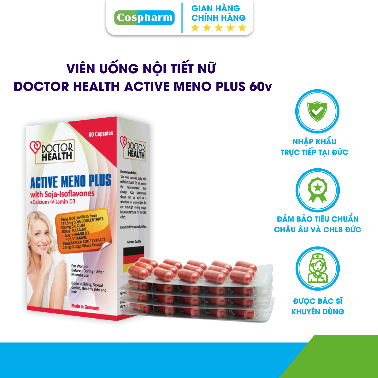 Viên Uống Cân Bằng Nội Tiết Tố Nữ - Doctor Health Active Meno Plus 60 Viên (Made In Germany)