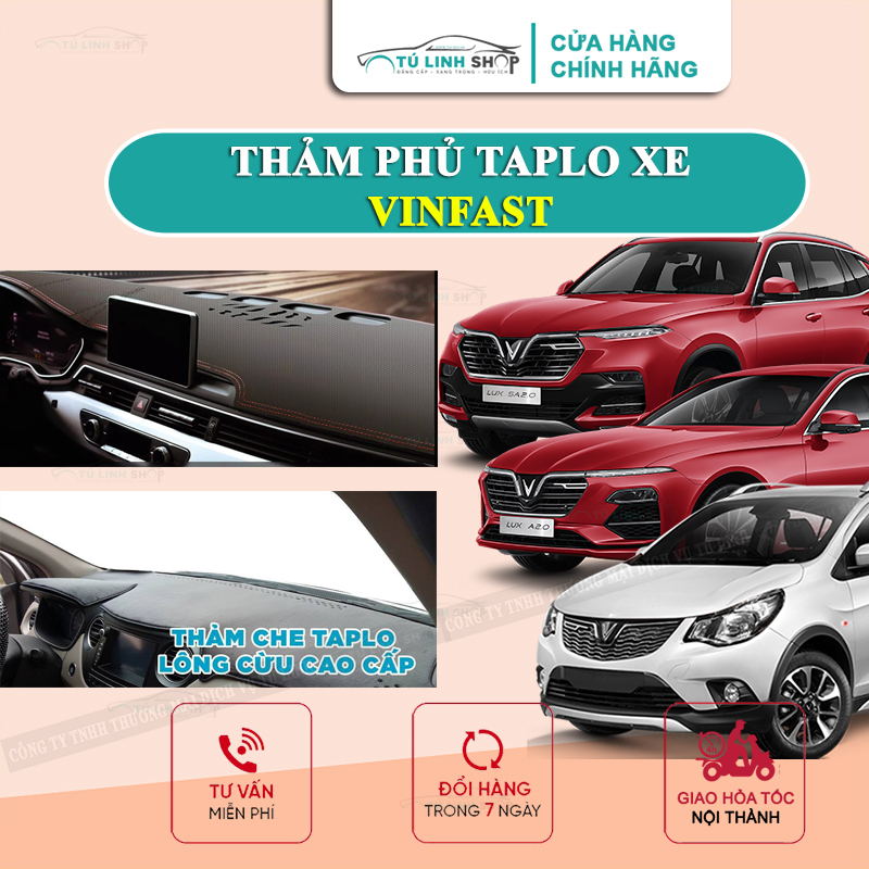 Thảm Taplo ô tô Vinfast Fadil, LUX, LUX SA, VF5, VF8, VF9, VF E34 chính hãng MINCAR hoặc bằng Nhung, Da vân cacbon