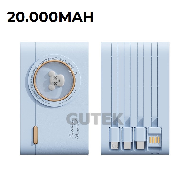 Sạc dự phòng 10000mAh 20000mAh Gutek YM741 dung lượng pin lớn tích hợp dây sạc nhanh cho nhiều thiết bị điện thoại