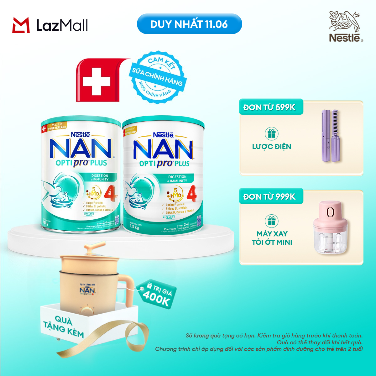 [Chỉ 11.06 QT Đơn 599K/999K/1299K][Tặng Nồi lẩu điện] Bộ 2 lon Sữa bột Nestlé NAN OPTIPRO PLUS 4 1500g/lon với 5HMO Giúp tiêu hóa tốt cho bé từ 2 - 6 tuổi Sữa công thức dinh dưỡng cho trẻ giúp hỗ trợ tiêu hóa, đề kháng, trí não và phát triển toàn