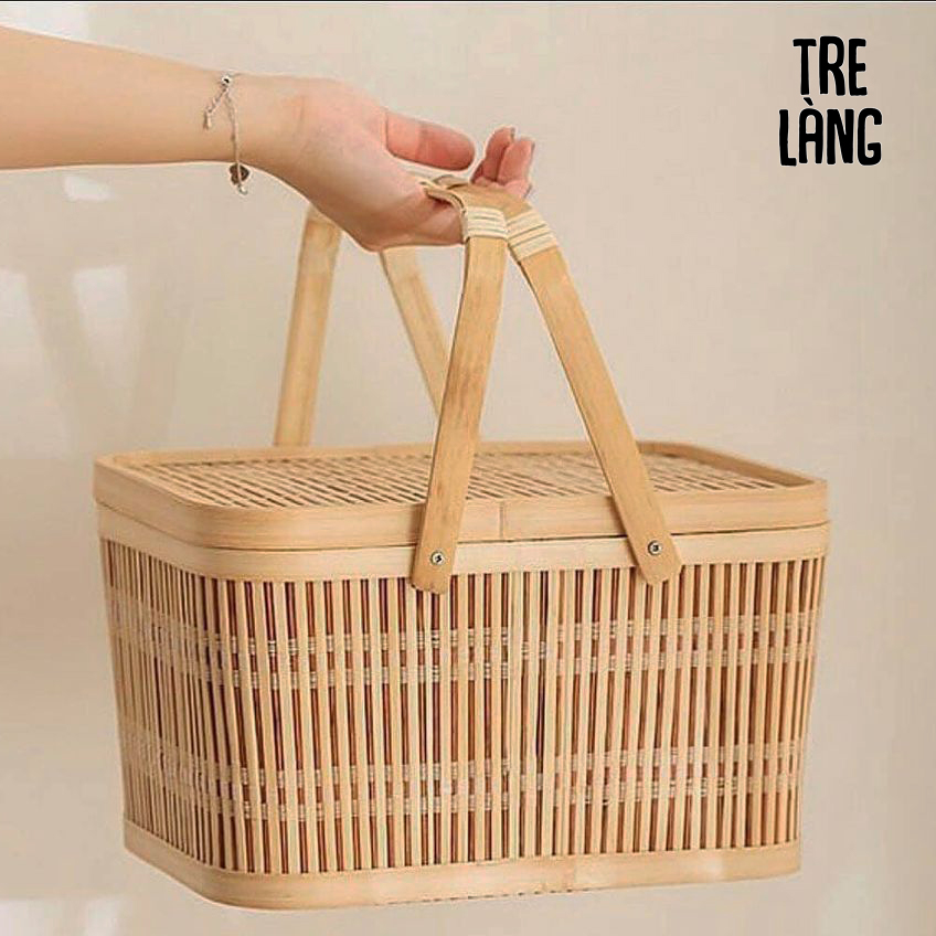 Giỏ tre picnic Tre Làng đa năng - Giỏ tre đựng đồ, trang trí, đựng quà - Bamboo Picnic Basket - Hộp đựng đồ mây tre đan đựng quà Tết, trái cây