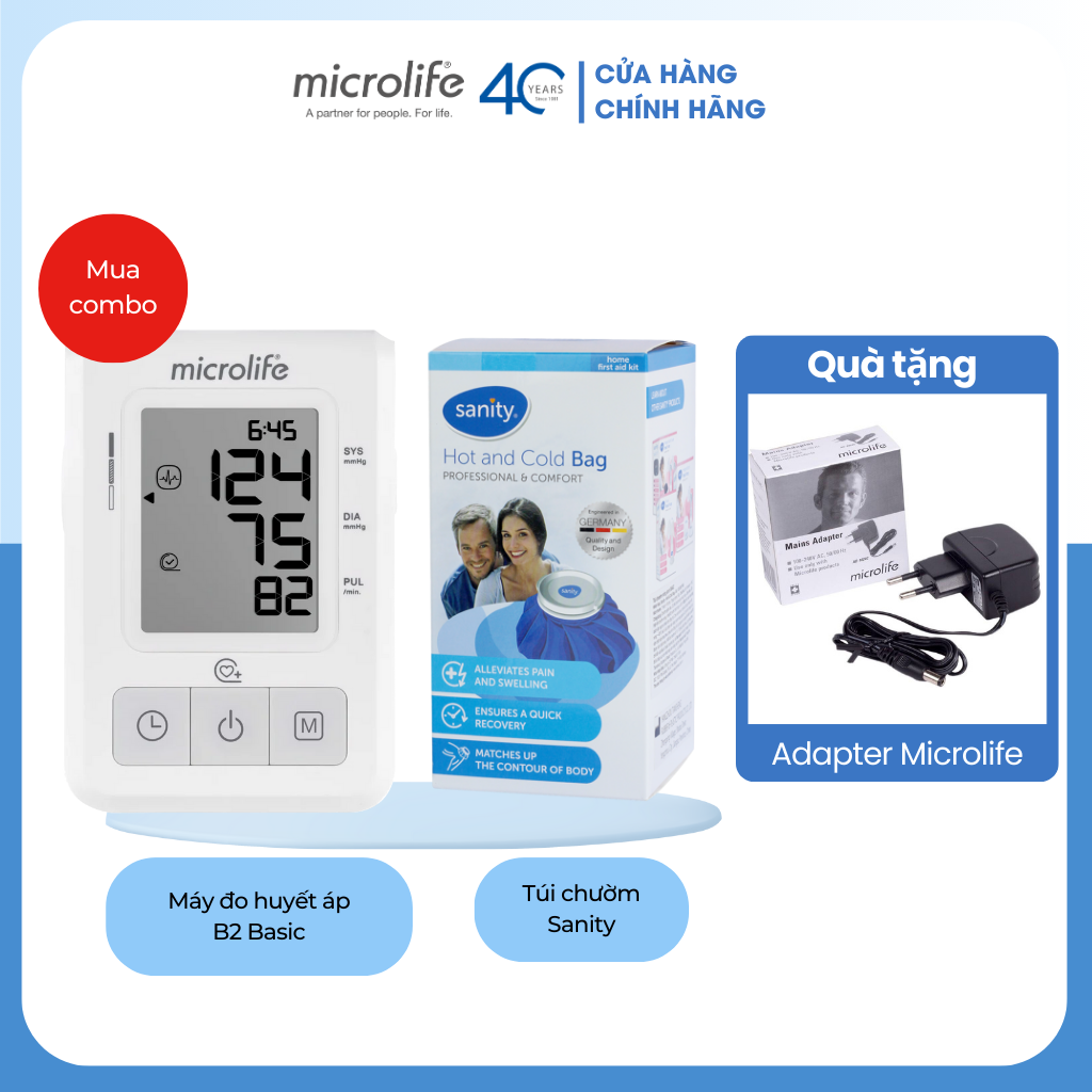 Combo máy đo huyết áp b2 basic + túi chườm nóng lạnh sanity - chính hãng microlife