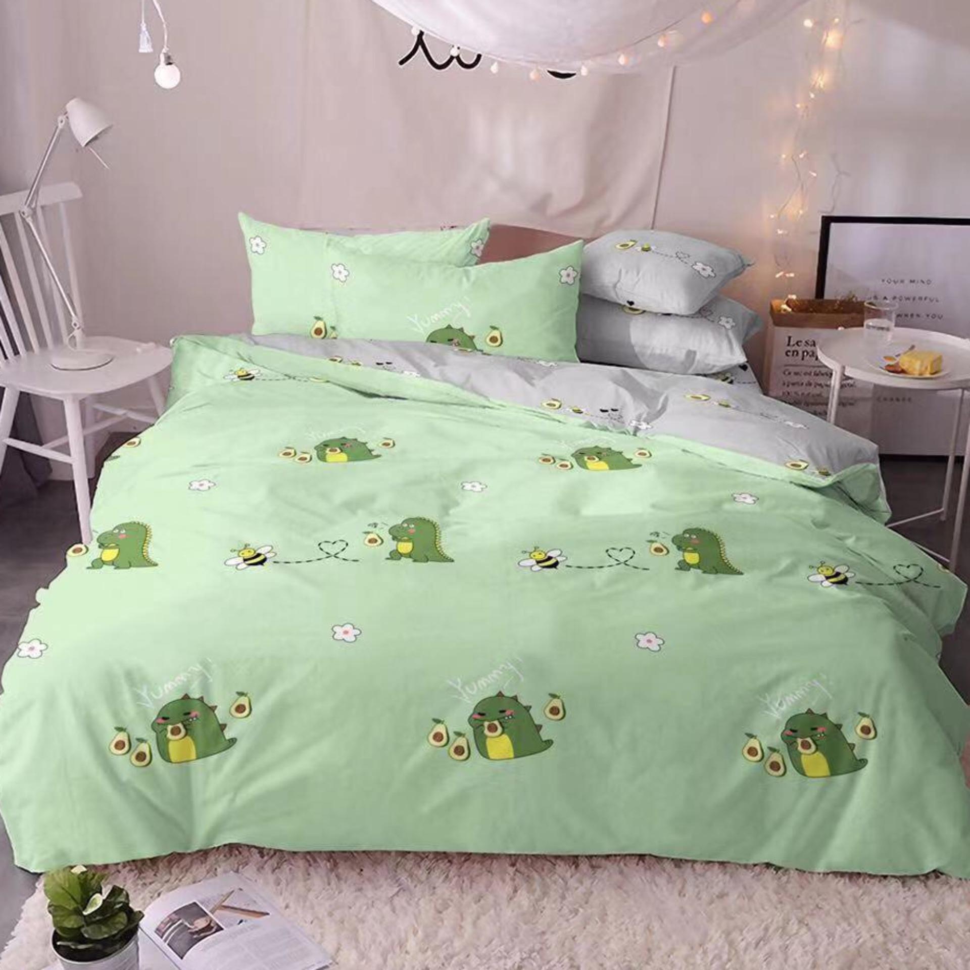 [ MIỄN PHÍ VẬN CHUYỂN ]-Bộ chăn ga gối phong cách Hàn Quốc khủng long ăn bơ bo chun đủ kích thước