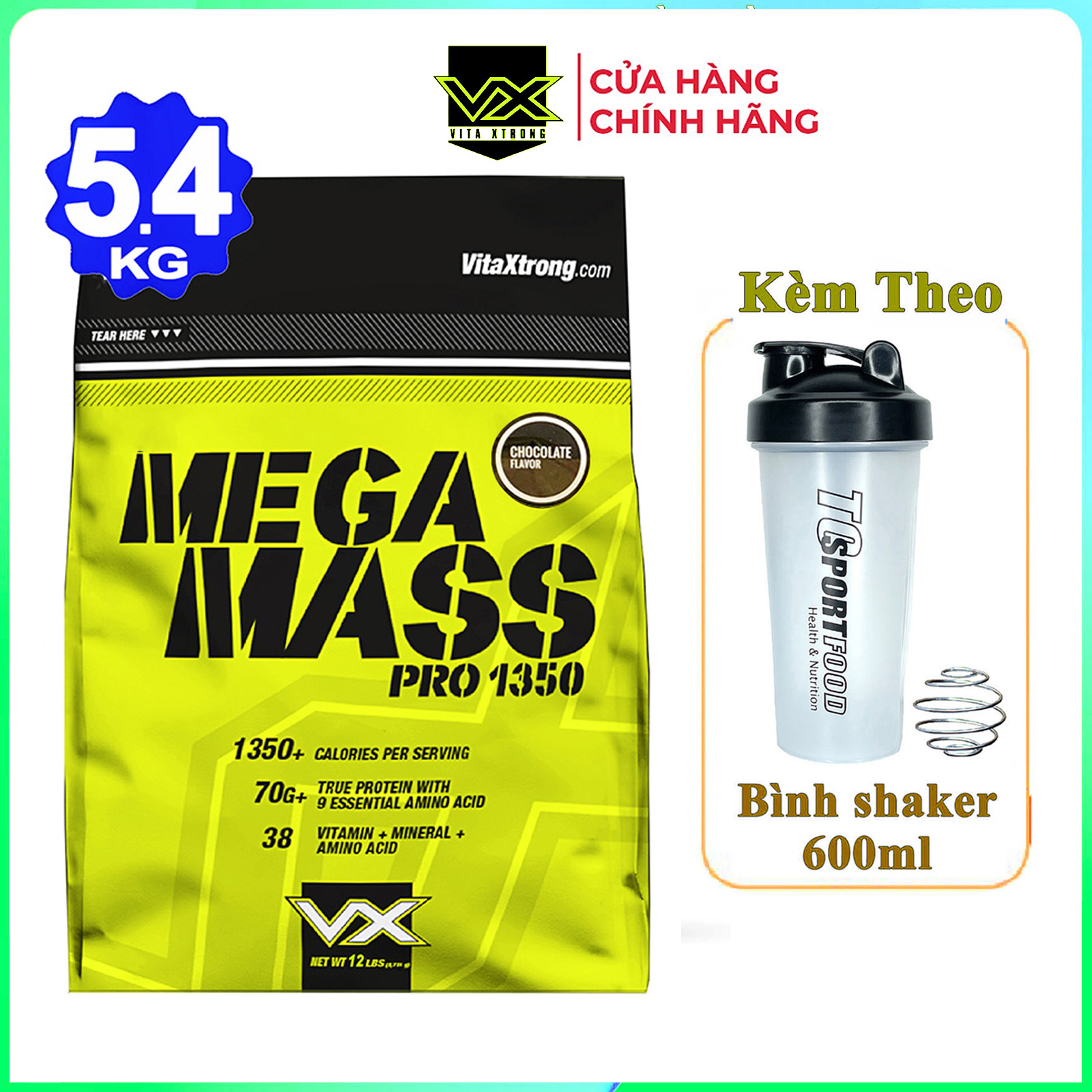 FREE SHAKER MEGA MASS 5.4KG - VITAXTRONG