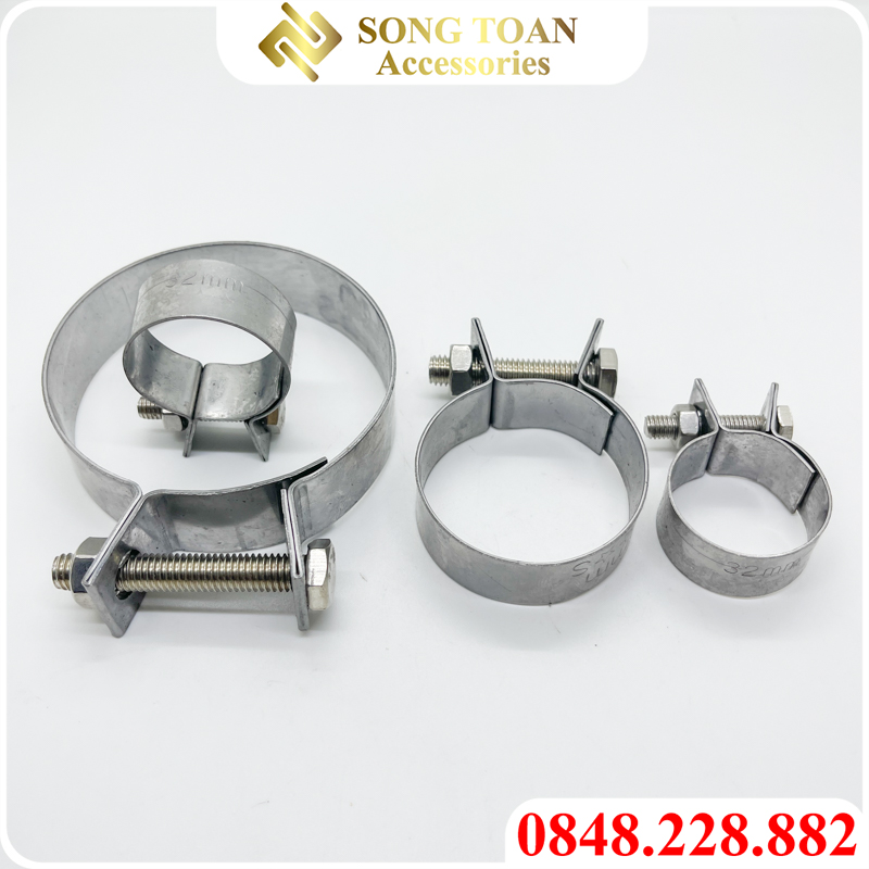 Đai siết ống, Cổ dê BULONG Inox & Quai nhê Clamp đai kẹp xiết cố định ống mềm dây PU PVC vào đầu khớp nối nguồn