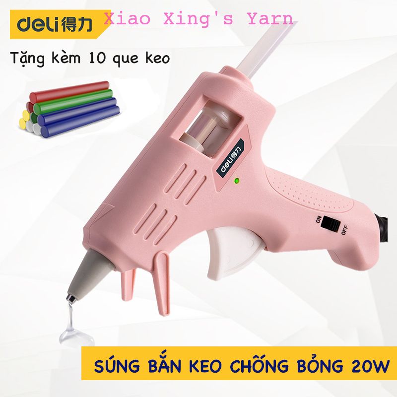  Súng bắn keo nến chống bỏng Deli 20W - Tặng kèm 10 keo nến màu chất lượng cao có công tắc an toàn nhỏ gọn | Xiaoxingyarn 