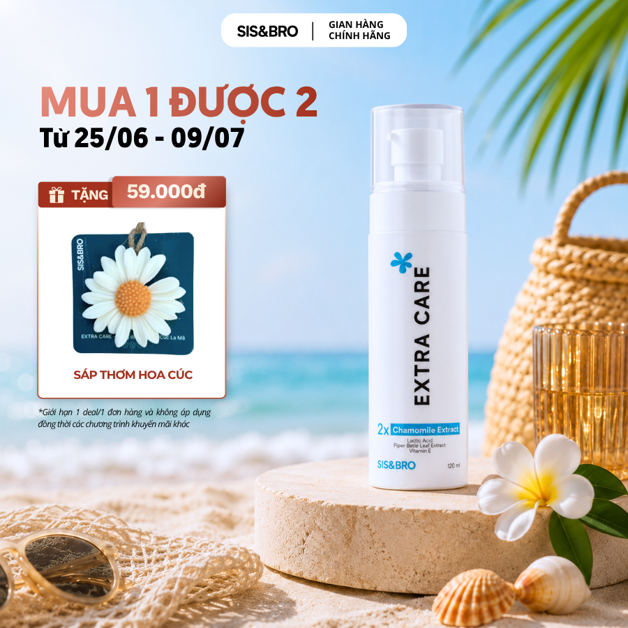 [COMBO 2 CHAI] Dung Dịch Vệ Sinh Phụ Nữ SIS&BRO Extra Care 120ml, Tinh Chất Cúc La Mã và Trầu Không