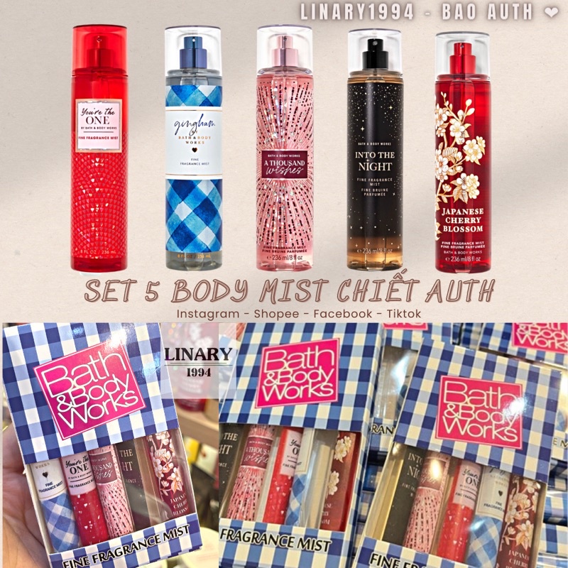 Set 5 mùi hot best seller body mist bath & body works 5x10ml chai thuỷ tinh