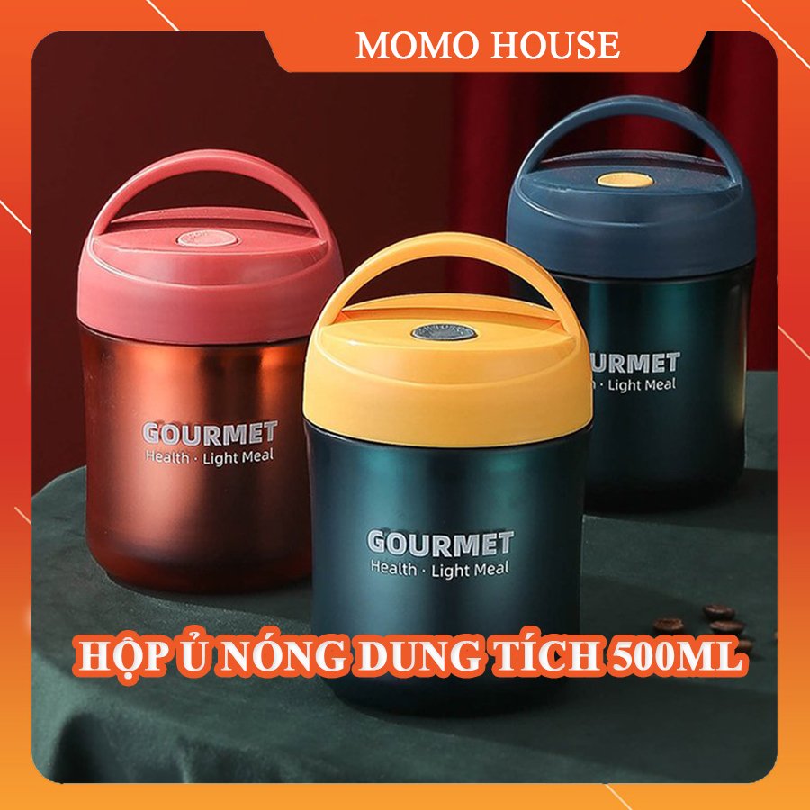 Bình ủ cháo GOURMET 500ml kèm muỗng, Hộp đựng cơm văn phòng 2 lớp, đựng thức ăn cho bé siêu tiên lợi