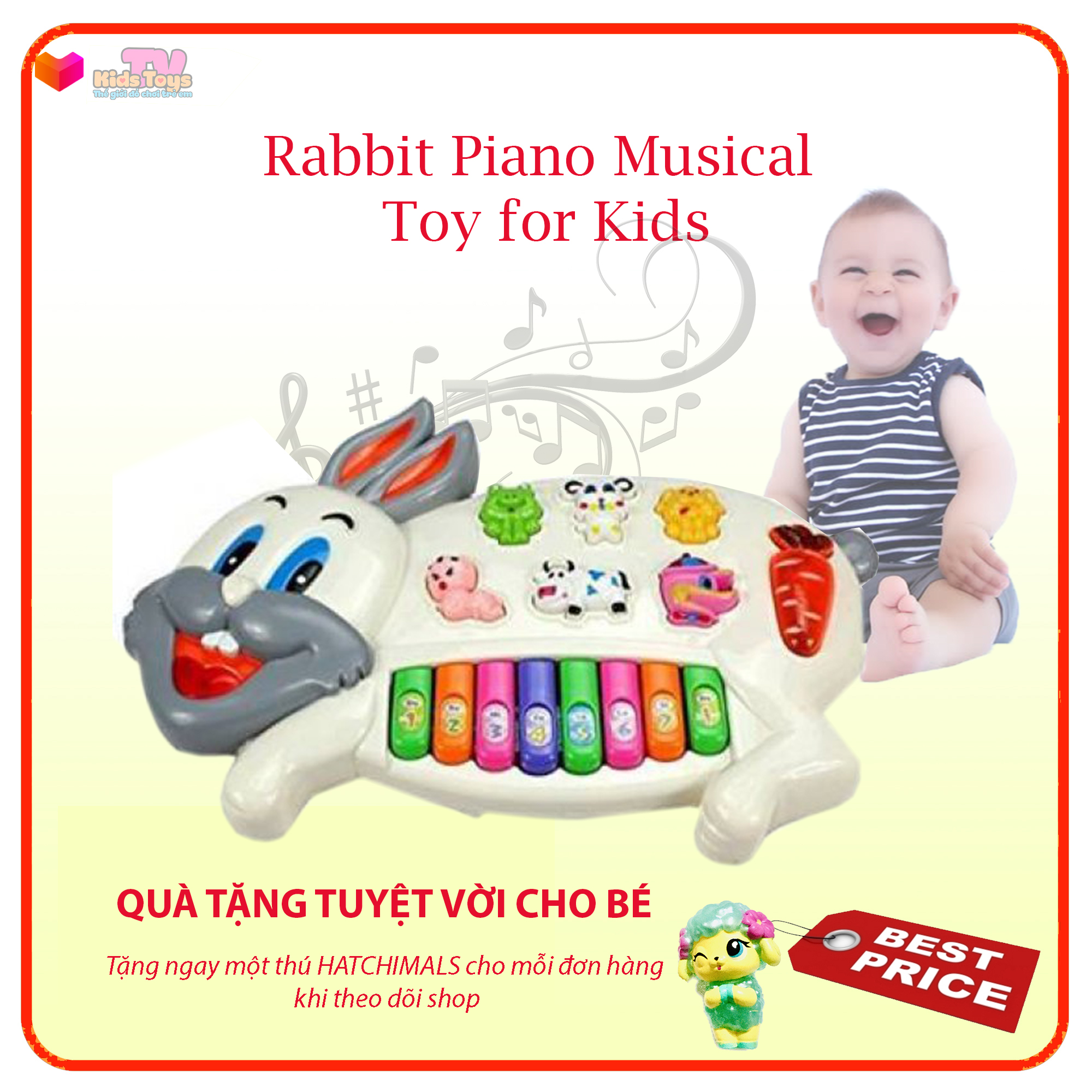 Rabbit Piano Musical Toy for Kids- Đồ chơi Đàn Piano hình chú thỏ có đèn và các bài hát quen thuộc cho bé phát triển thính giác cho trẻ