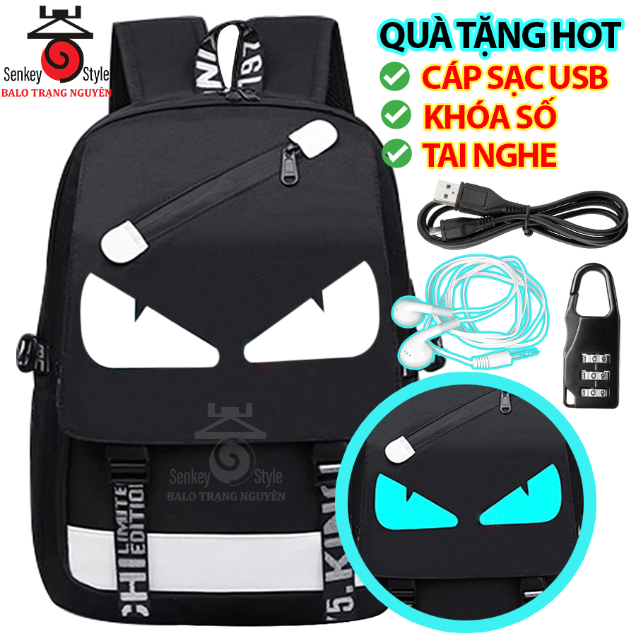 Balo Trạng nguyên Senkey, Cặp học sinh đi học Chống Nước, Chống Xước Mới 2022, Balo nam nữ dạ quang phát sáng hình MẮT Cool Ngầu, Ba lô đi học nam nữ Hót 2022(Tặng kèm cáp sạc USB, Khóa số Chống Trộm)
