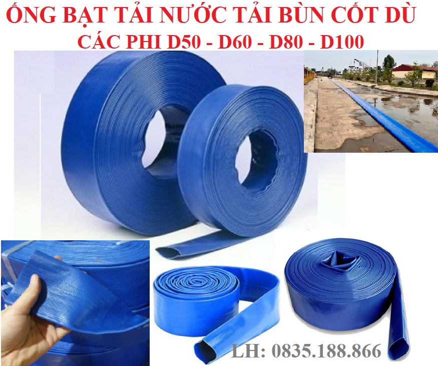 Bán lẻ: ống bạt bơm nước tải bùn các phi: φ50 – φ80 – φ100mm bạt đúc cốt dù